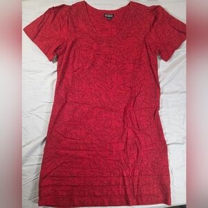 Nicole Miller Red V-Neck Flutter Sleeve Knee-Length Linen Dress